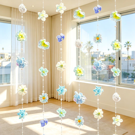 4.27 ft Blue Flower Garlands Hanging Artificial Wildflower Floating Floral Backdrop Flower Garland for Garden Wall Decor Birthday Party Supplies