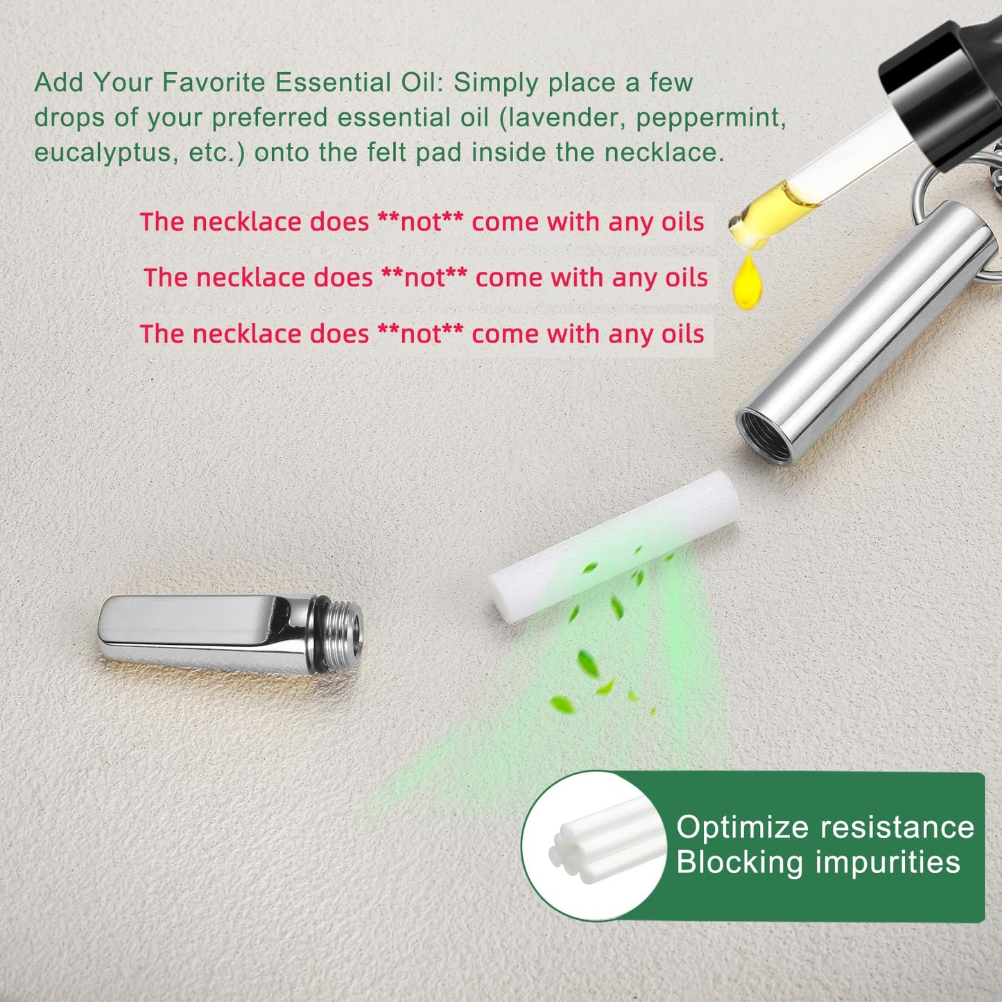 hooppoo Quit Smoking Necklace, Anxiety Relief Breathing Inhaler with Essential Oil Pad - Aromatherapy Diffuser Pendant for Smokers, Stainless Steel Necklace for Women & Men (Silver)
