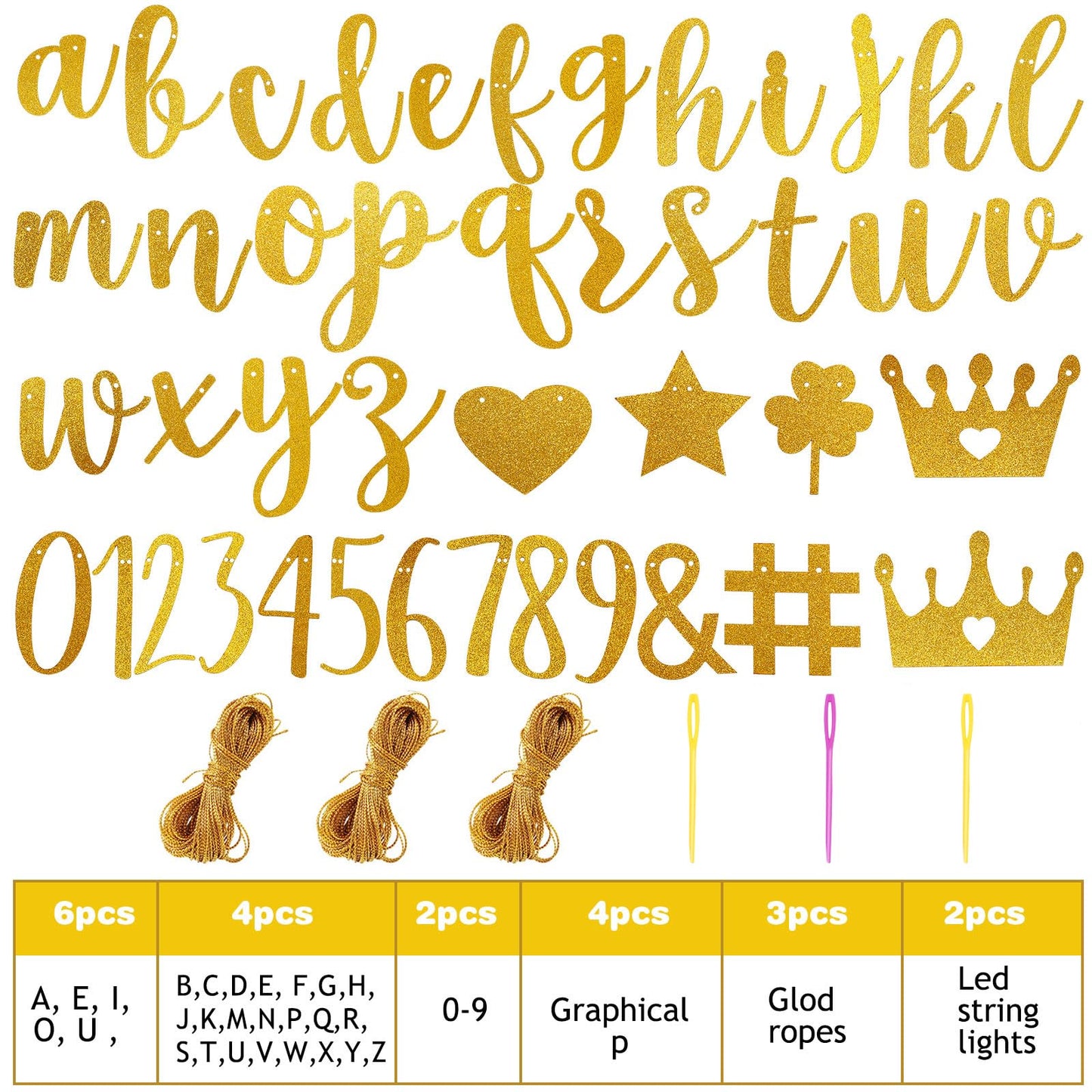 TaoBary 167 Pcs DIY Banner Kit Happy Birthday Glitter Banner Customizable Glitter Make Your Own Kit 162 Letters Symbols and Numbers 3 Rope for Birthday Halloween Wedding Christmas(Gold)