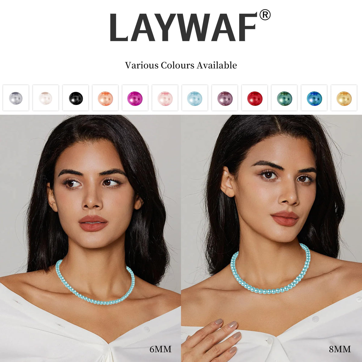 LAYWAF Imitation Pearl Choker Necklace for Women Mom, 8MM Blue Fake Pearls Beaded Necklace, Simple Dainty Faux Pearl Costume Jewelry, Chunky Imitation Pearl Accessories