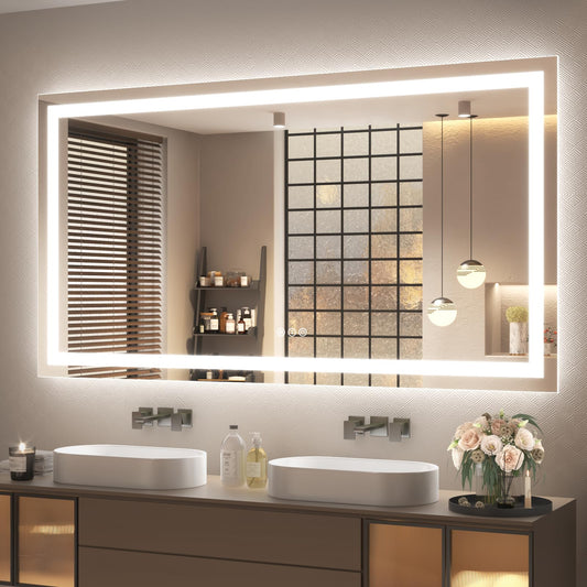 ODDSAN Led Bathroom Mirror 60x36, Large Illuminated Dimmable Vanity Mirror with Lights, Backlit and Front Lighted Makeup Mirror for Wall, Anti-Fog, Shatter-Proof, ETL Listed (Horizontal/Vertical)