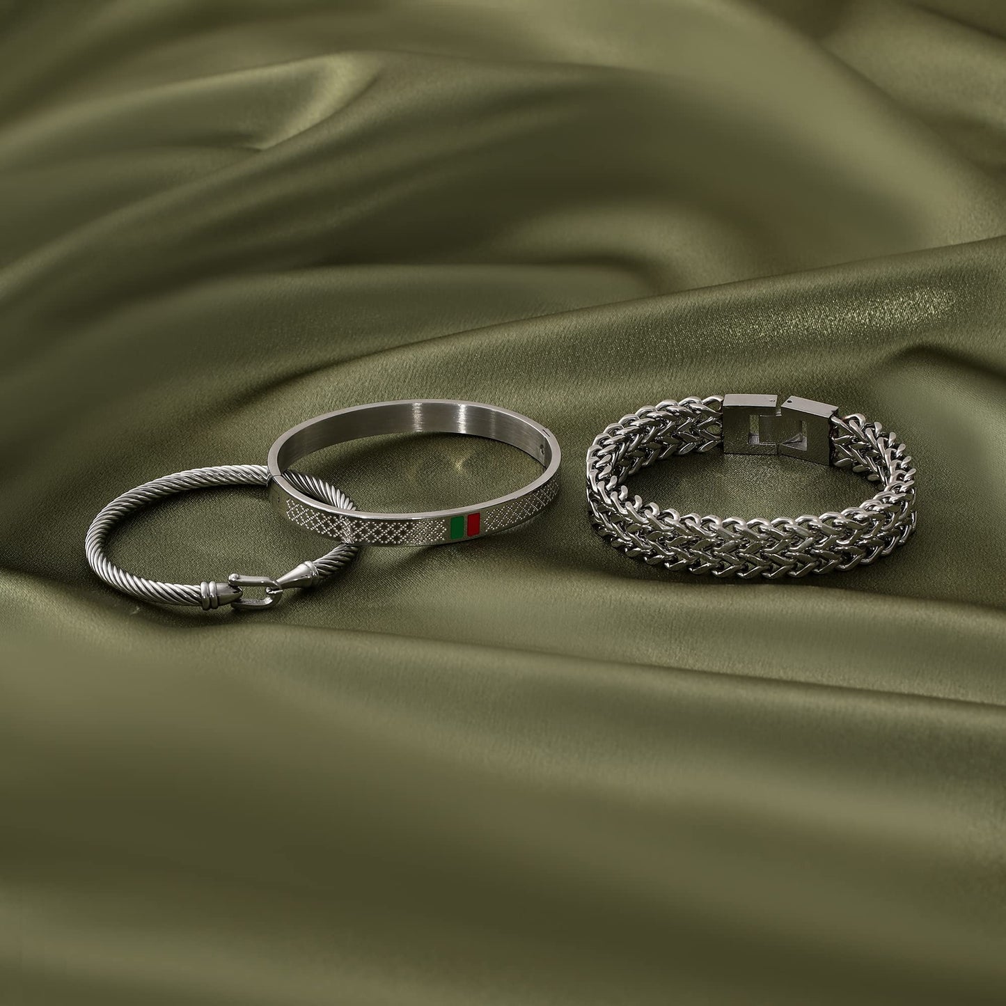 WFYOU 3PCS Stainless Steel Bracelets for Men Gold Roman Numeral Bangle Bracelet Twisted Cable Bracelet Adjustable Cuff Bracelet Mens Luxury Jewelry Bracelets Gifts(K:Silver)