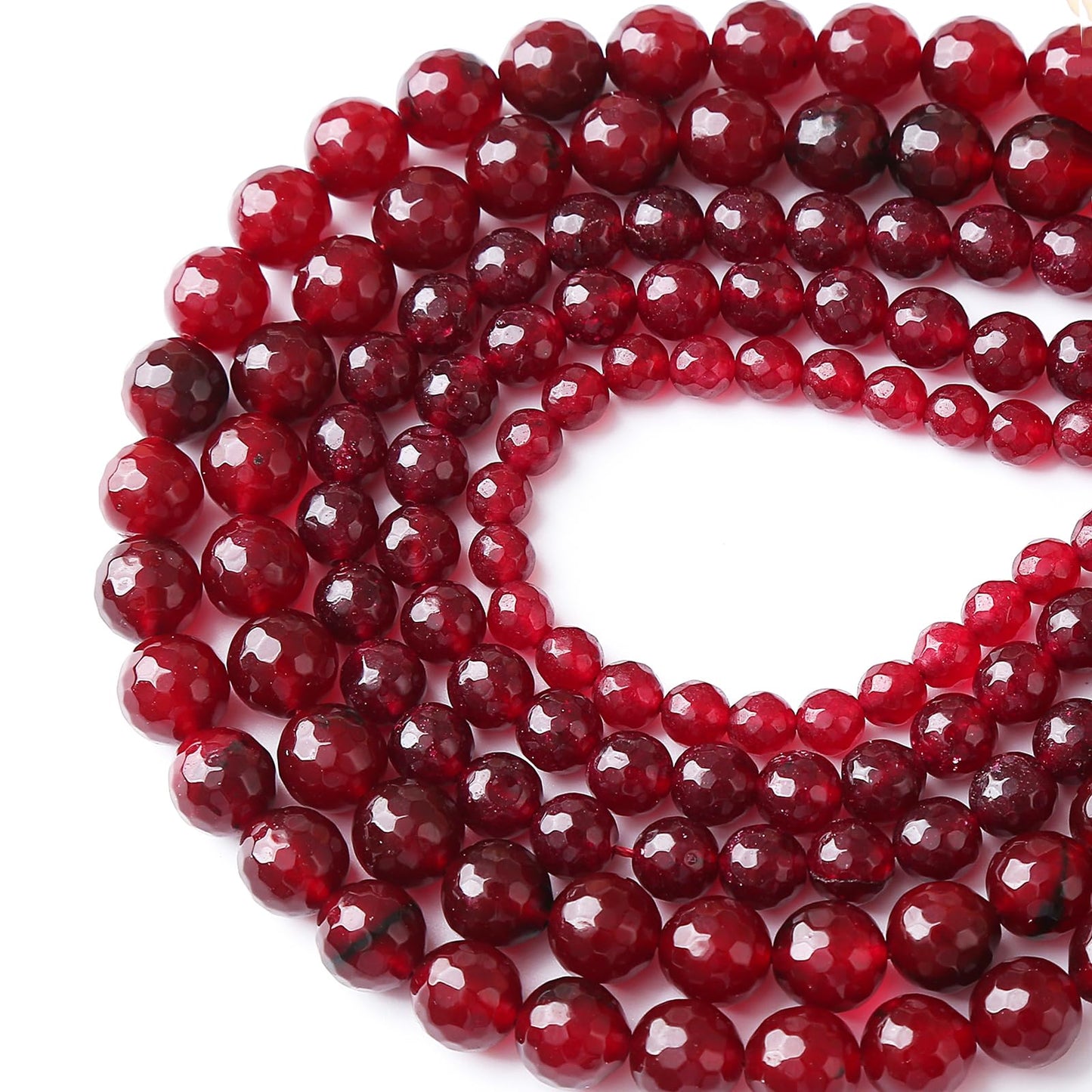 45pcs 8mm Faceted Red Jade Gemstone Beads Natural Stone Round Loose Spacer Beads for Jewelry Making DIY Bracelet Necklace 1 Strand 15inch