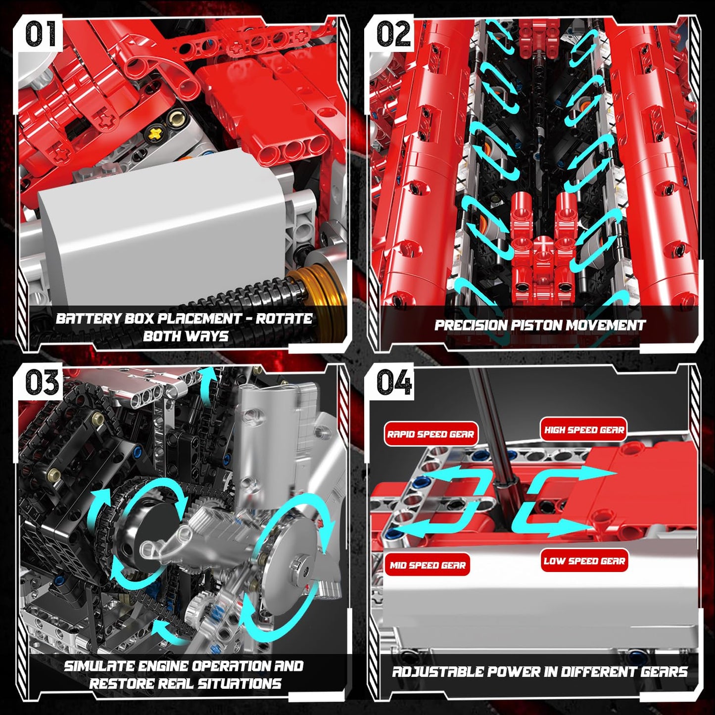 Mould King V12 Engine Model Kit that Runs - Motorized Mini Engines Building Blocks Set with Battery & Gearshift, Car Construction STEM Toy for Adults, DIY Mechanic Engineering Kit (3472+ PCS)
