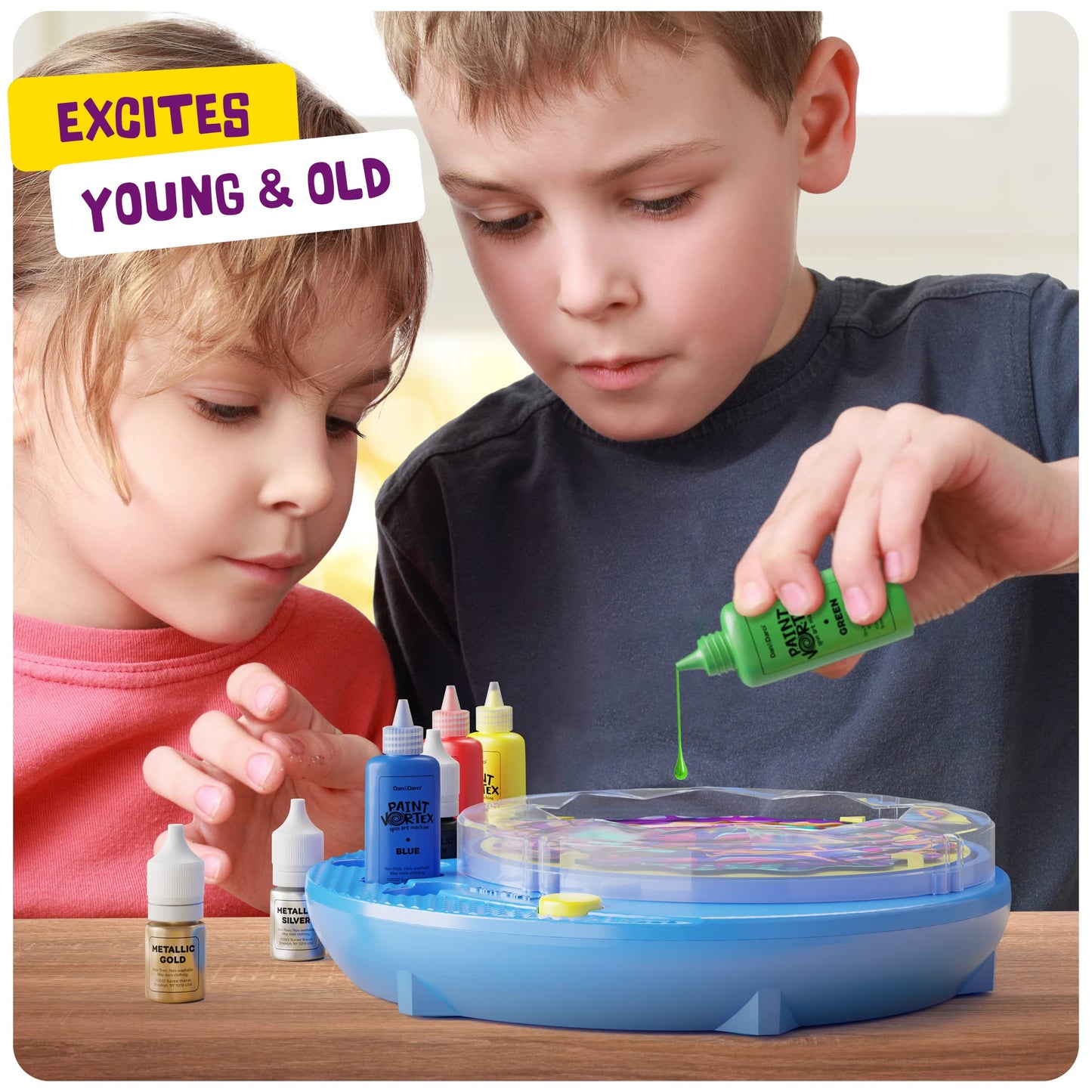 Dan&Darci Paint Vortex Spin Art Machine - Kids Art Kit for Boys & Girls Ages 6+, Motorized Spinner with Splash Guard, Metallic Paints & 20 Artboards - Birthday Gifts for Girls - Craft Kit