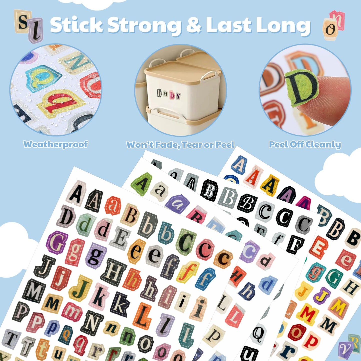 Frienda 2400 Pcs 32 Sheet Letter Stickers for Scrapbook with Tweezers Magazine Ransom Letters Stickers Small Vintage Alphabet Sticker for Journaling Supplies Laptop Water Bottle DIY Crafts Gift