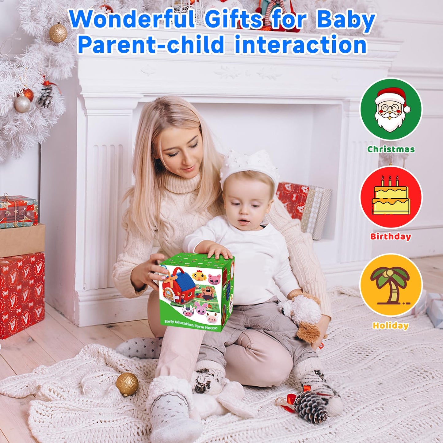 Baby Toys 6-12 Months - Soft Barn with Stuffed Farm Animals, Rattles, Textures, Mirror, Play mat - Toddler Toys Sensory Toy Montessori Toy for Babies 6-12 Months, 1 Year Old Boys Girls Baby Gifts