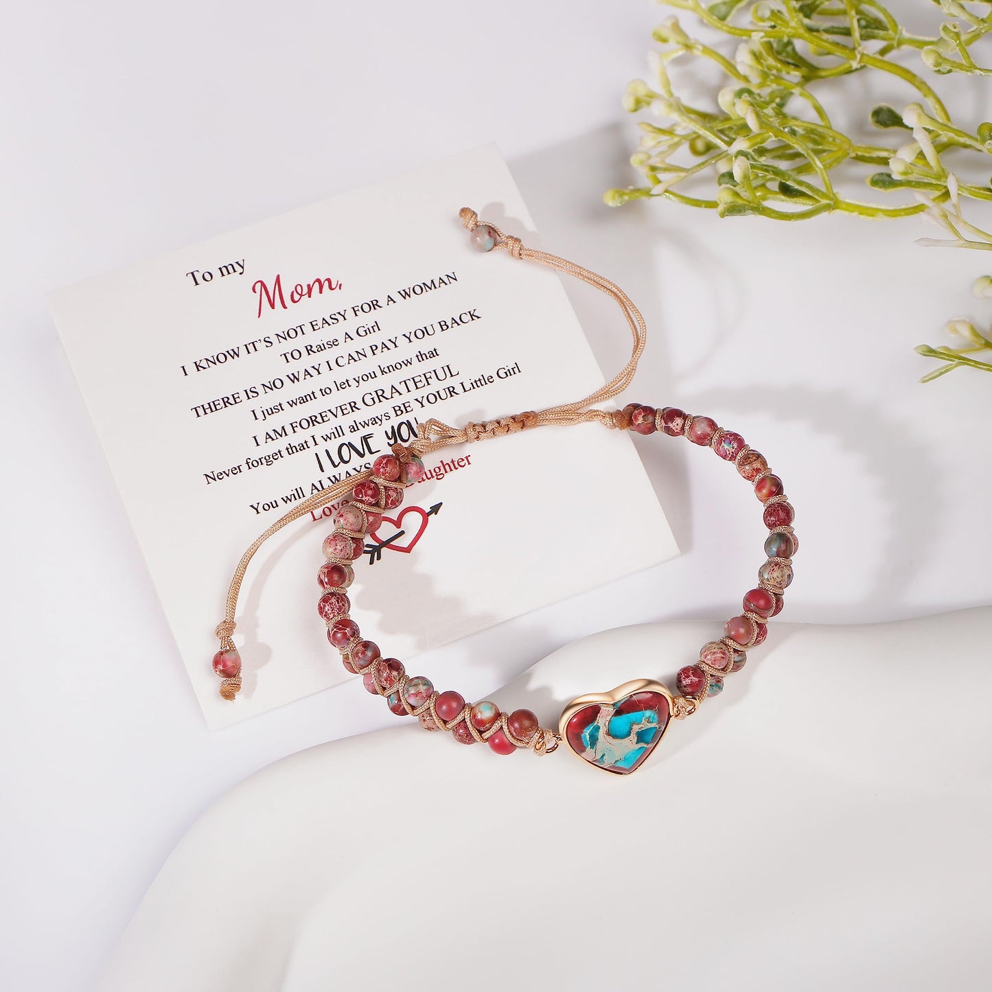 MOOGEEN Jasper Heart Beaded Bracelet for Women, Adjustable Chakra Bracelets for Best Friends, Friendship Gifts for Bestie, Valentines Day Christmas Gifts for Women, Unique Stone Wrap Bracelet