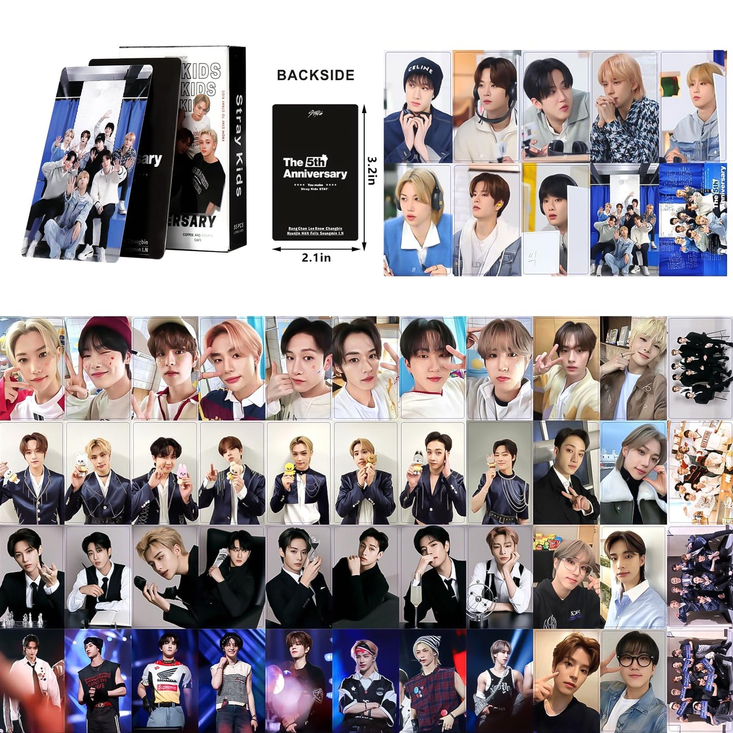 Stray Kids Gifts Set, Including 110 Photocards, 180 Stickers, 1 Drawstring Bag Backpack, 24 Lomo Cards, 3 Design Bracelet, 2 Adhesive Posters, 2 Lanyards, 2 Pins and Keychain SKZ's Fans Merchandise