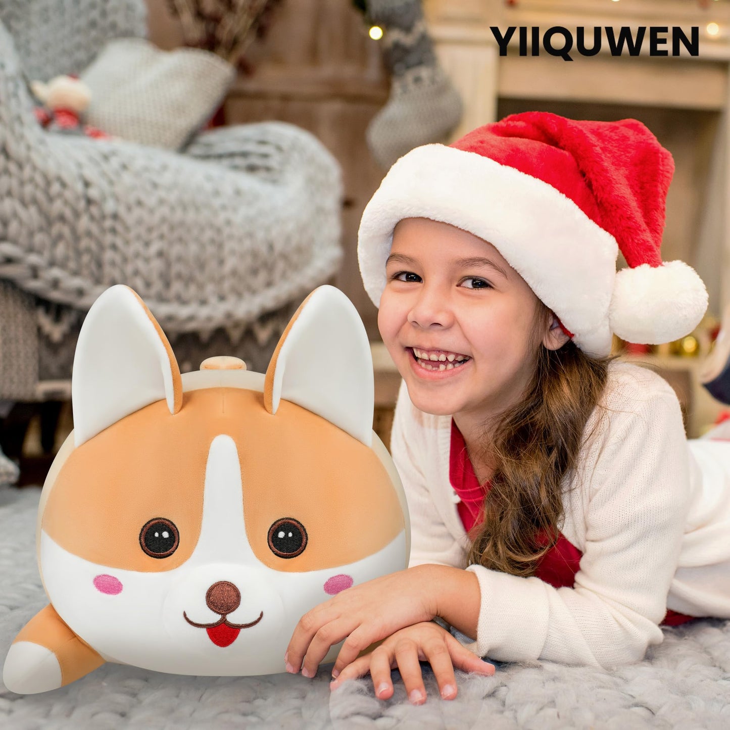YIIQUWEN 17" Corgi Plush, Soft Stuffed Animal Dog Pillow Toy, Corgi Mommy with 4 Baby Puppy Family Set, Cute Birthday Gift for Kids Boys Girls