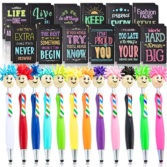 48Pcs Inspirational Gifts Bulk,Ballpoint Pens Motivational Notepads Gifts Set,24Pcs Mini Journal Lined with stylus pens,24Pcs Pocket Notebooks Bulk Gifts Set for Valentines Day Gifts Teachers School Office Party Favor Supplies