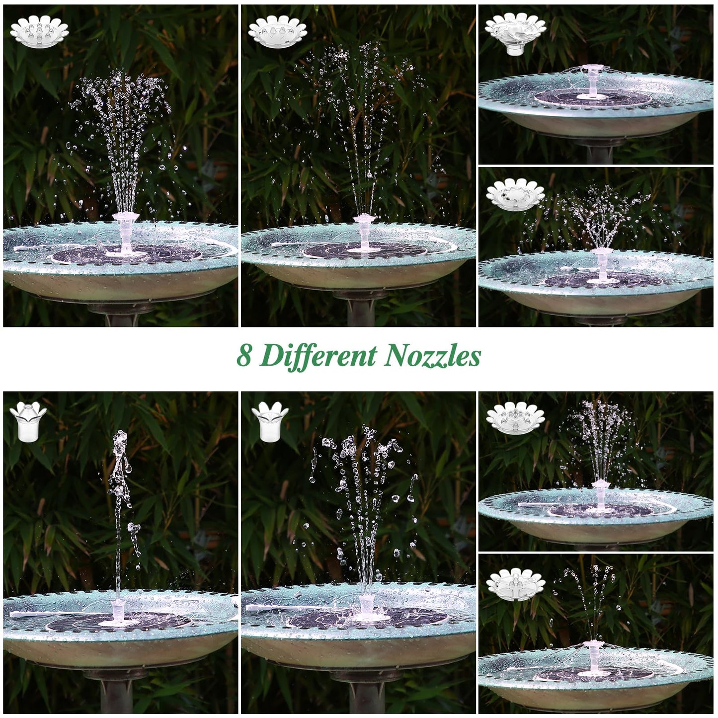AISITIN 6.5W Solar Fountain Pump with Colorful LED Lights, 3000mAh Battery, Anti-Drift Brackets, 10 Nozzles, Remote Control, Solar Powered Bird Bath Fountain for Outdoor Garden Pond Fish Pond Backyard