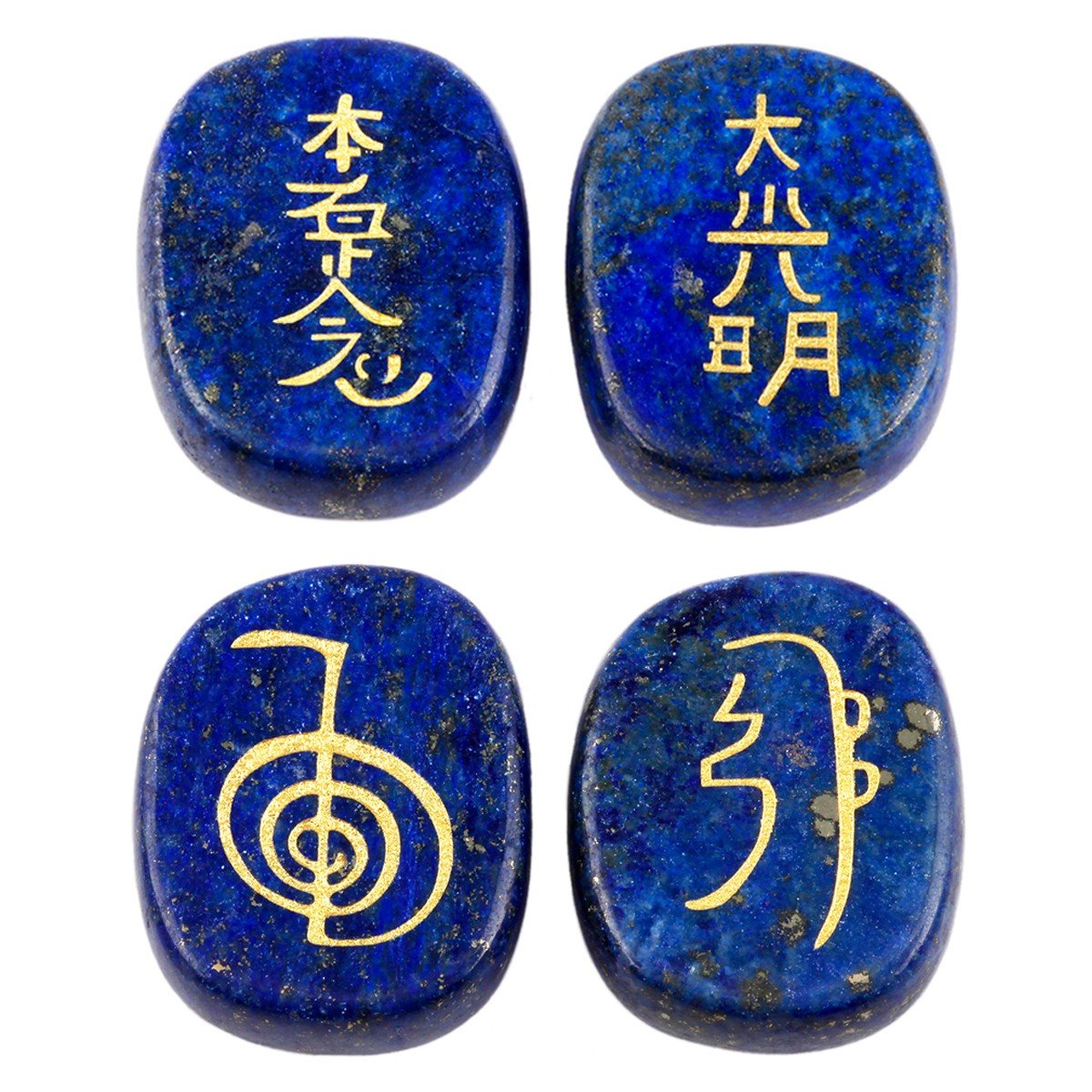 rockcloud Healing Crystal Lapis Lazuli 4pcs Engraved Chakra Stones Palm Stone Reiki Balancing
