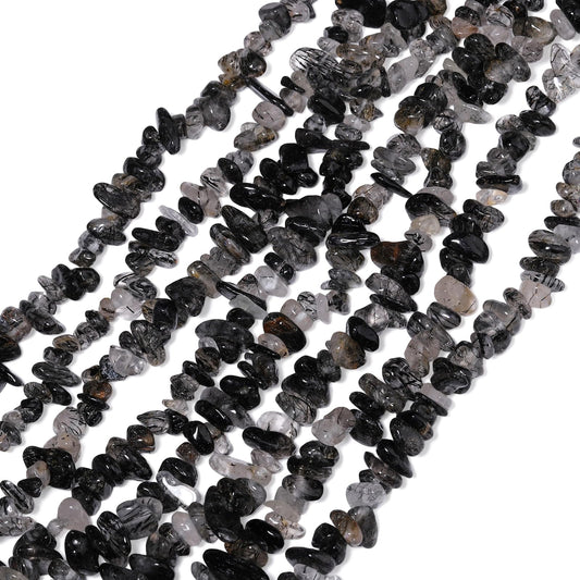 30in Black Rutilated Quartz Natural Chip Stone Beads 5-8mm About 230pcs, Irregular Drilled Transparent Black Bead for Bracelets Jewelry Making Supplies for Adults, DIY Crafts.