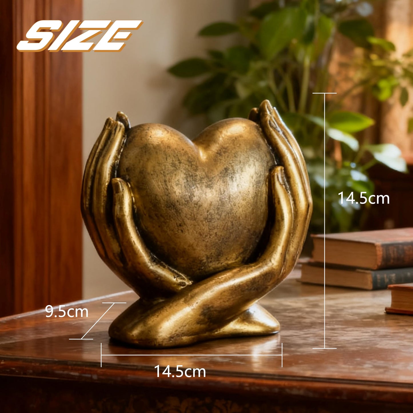 Gold Heart Hands Sculpture Boho Home Decor Accents Living Room Decor, Aesthetic Shelf Decoration, Ideal for Coffee Table, Shelves, Home, Bedroom, Birthday, Wedding Table Decor, and Symbol of Love