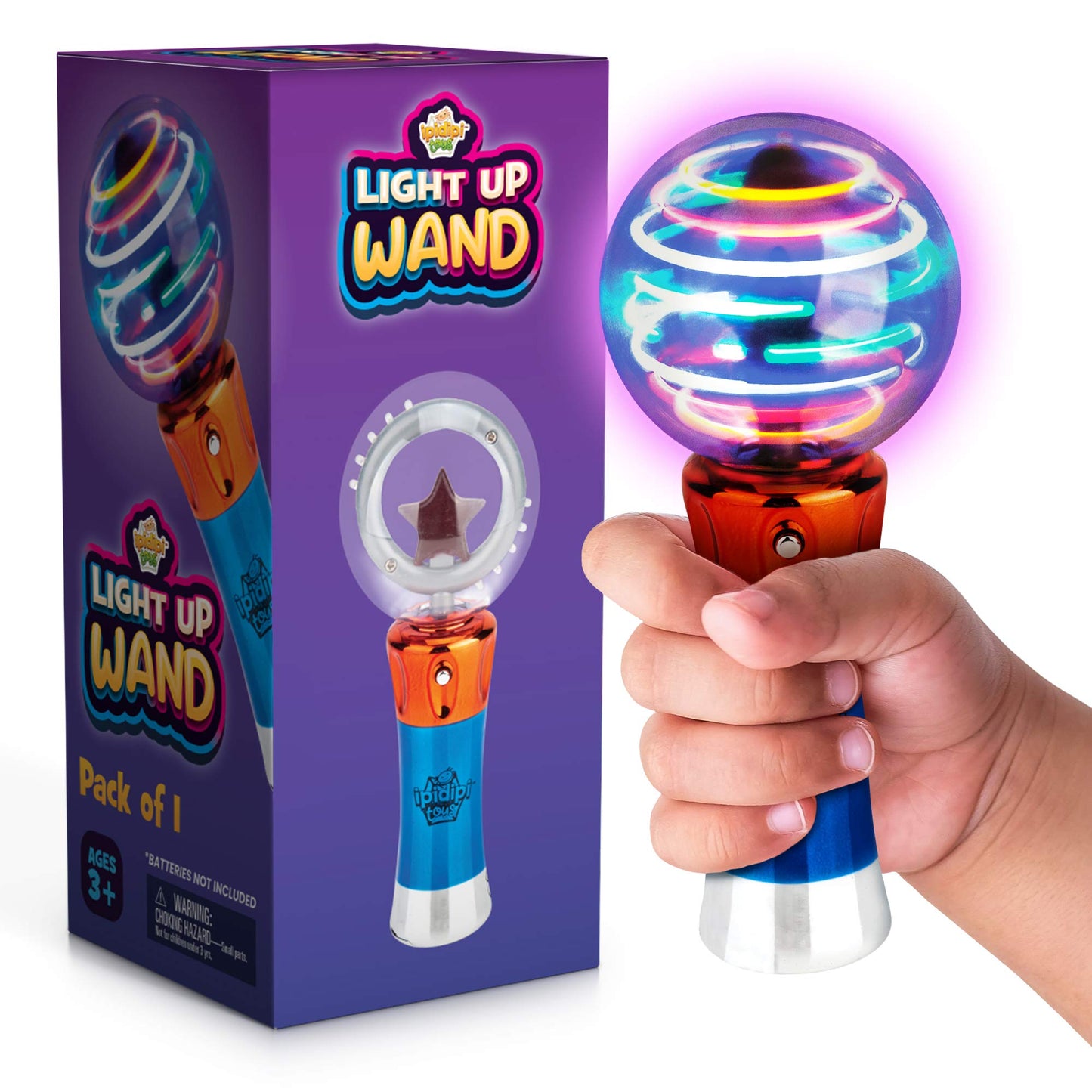 IPIDIPI TOYS Spinning Light Up LED Magic Wand for Kids - Easter Basket Stuffers Light Up Toys, Goodie Bag Filler - Ideal Gift, Birthday Party Favors for Boys & Girls