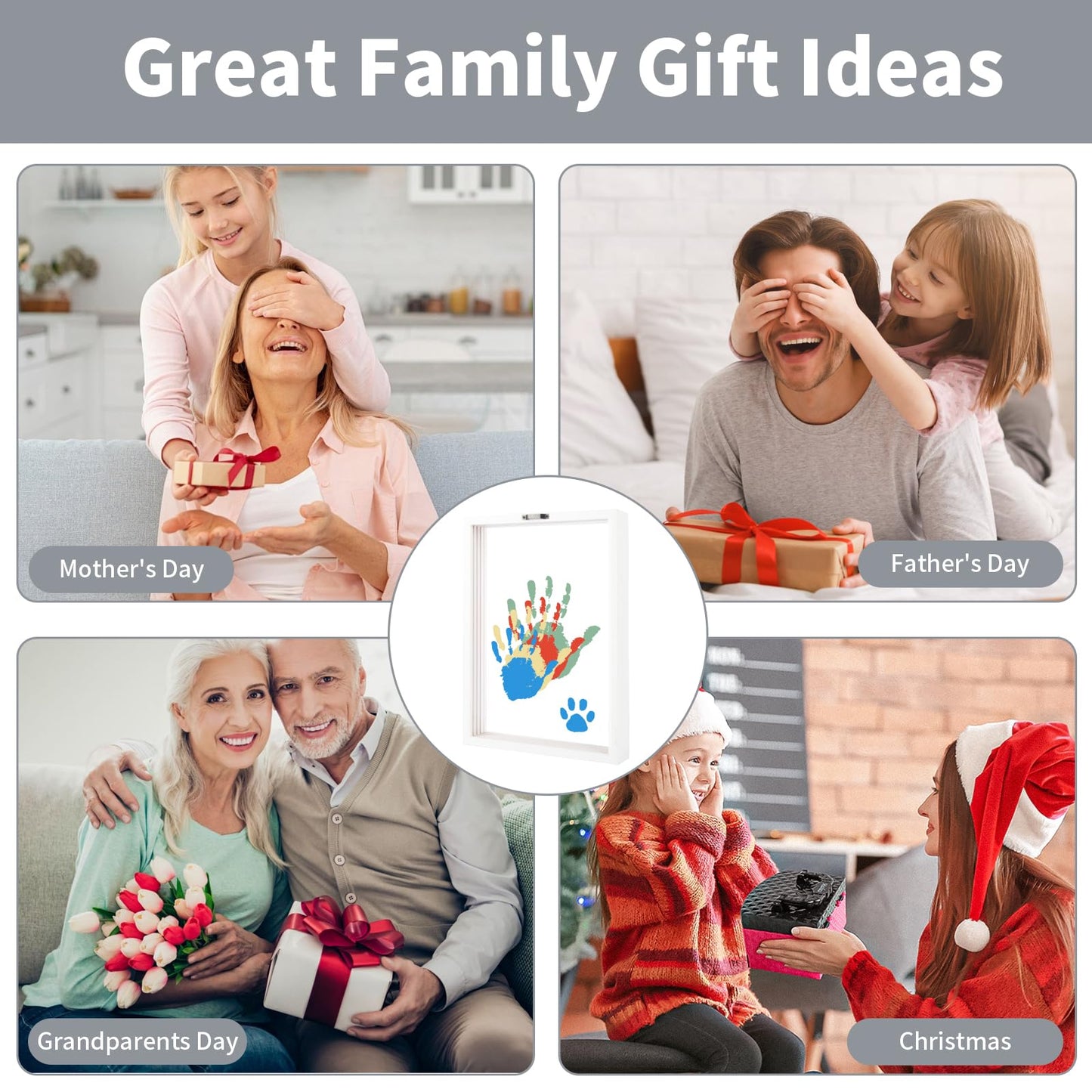 WAYASDCU Family Handprint Kit, Baby Hand and Footprint Kit DIY Handmade Keepsake Wooden Frame Gifts for New Parents for Grandparent Mother's Day Anniversary Day Father's, 6 Non -Toxic Paints