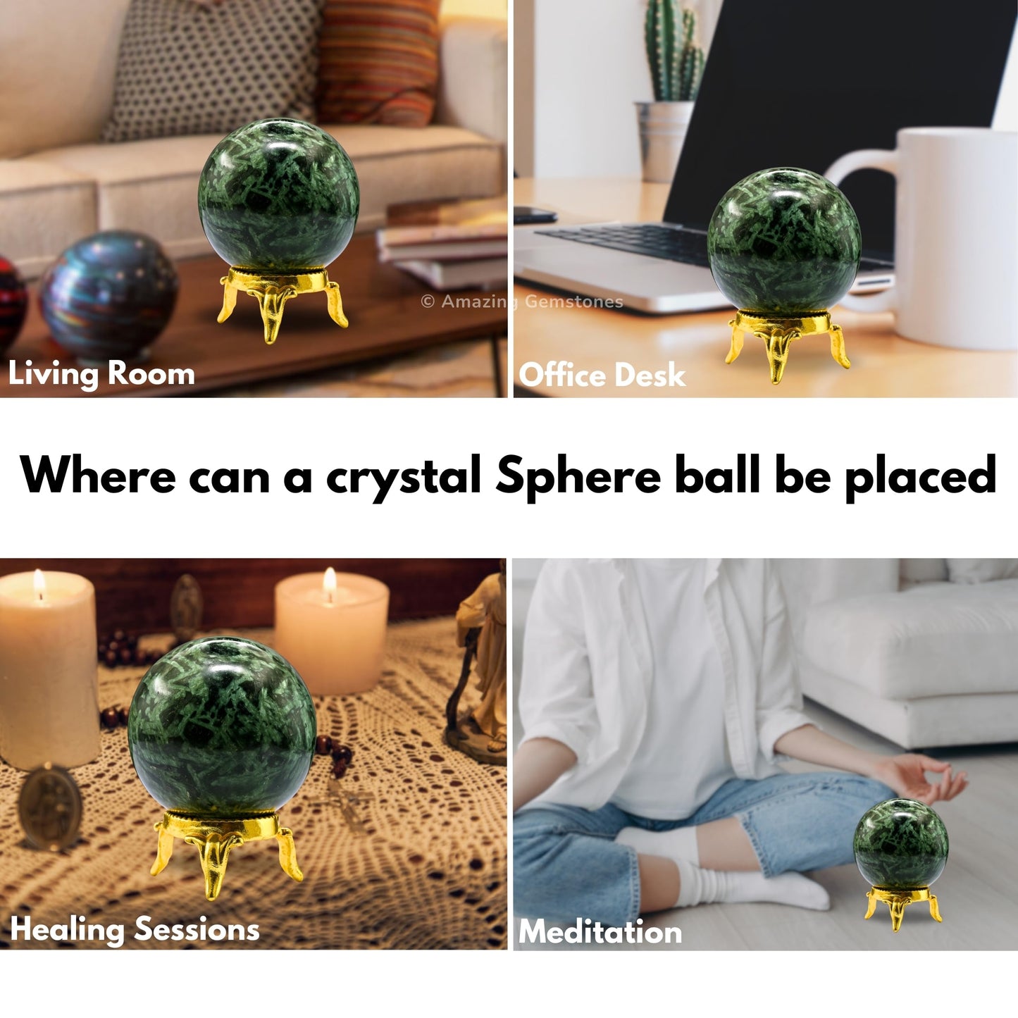 Amazing Gemstone Flower Stone Crystal Ball with Stand - 2 Inches Crystal Sphere Meditation Balls for Witchcraft and Decorative Balls