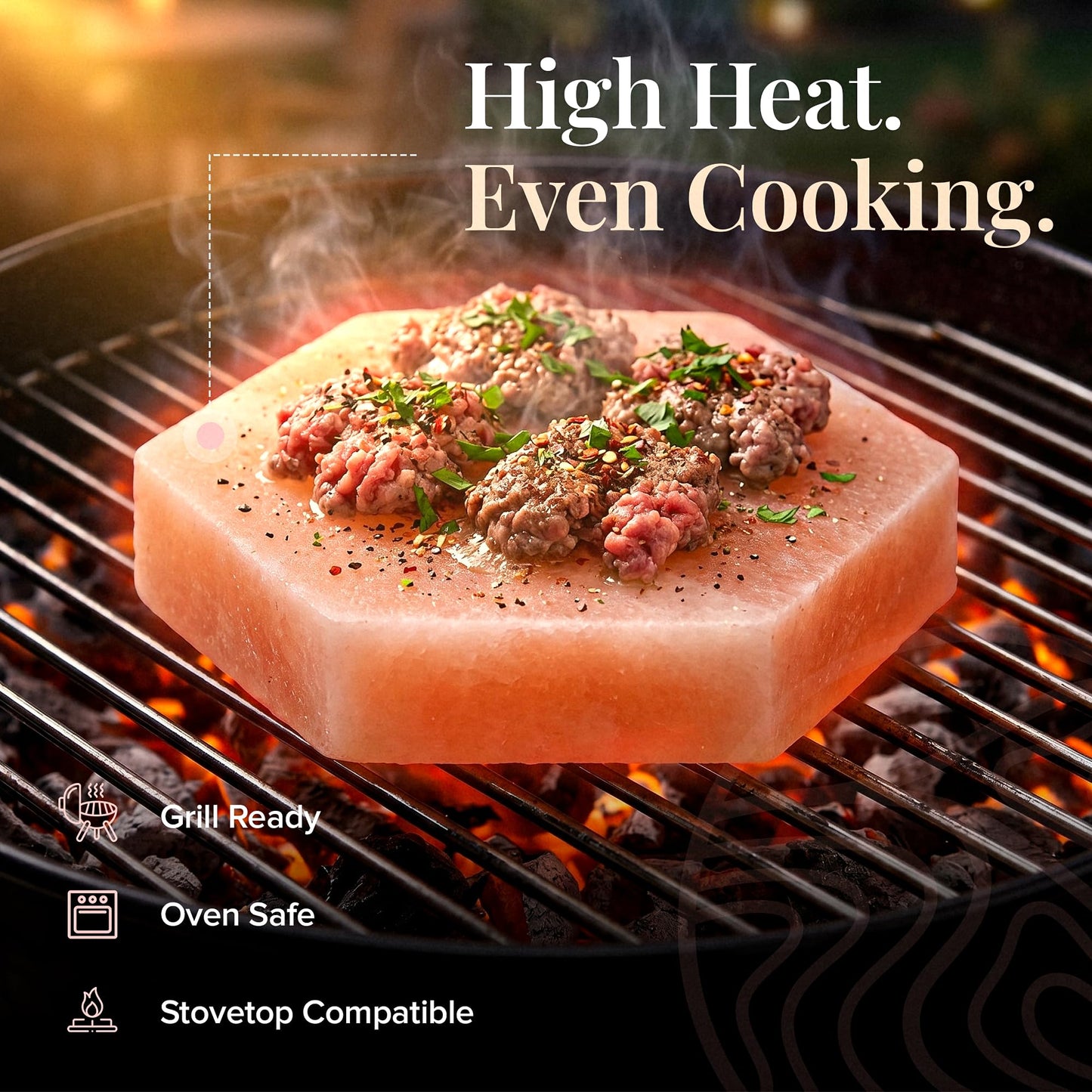 UMAID Sizzle Block™ Himalayan Salt Block for Burgers – 4 Pack Grill Cooking Stone – Even Searing for Juicy, Crispy Burgers – Food Grade Salt Slab for BBQ, Grilling, Oven & Stovetop with Recipe Booklet