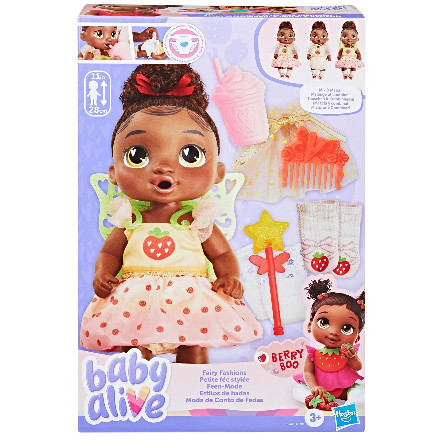 Baby Alive Fairy Fashions Berry Boo Doll with Clothes Accessories, Black Hair, 11 Inches, Toys for 3 Year Old Girls and Boys & Up (Amazon Exclusive)