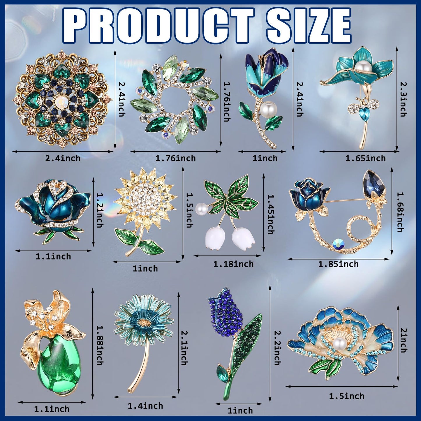 Junkin 12 Pcs Women Brooches Bulk Set Rhinestone Pin Crystal Vintage Brooch Retro Pin Summer Wedding Gifts for Women Girls(Flower)