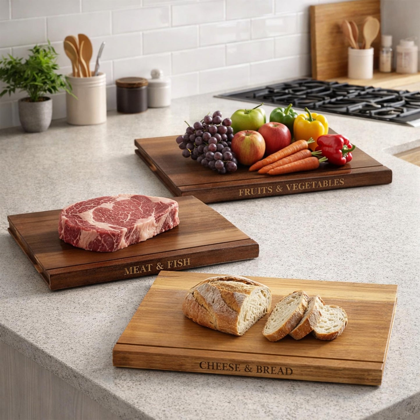 FUSAHURIY Australia Acacia Wood Book-Style Cutting Boards with Stand, Set of 3 Kitchen Boards for Hands-Free Recipe Viewing, First-Time Cooking, Breakfast Prep, Family Cooking and Housewarming Gift