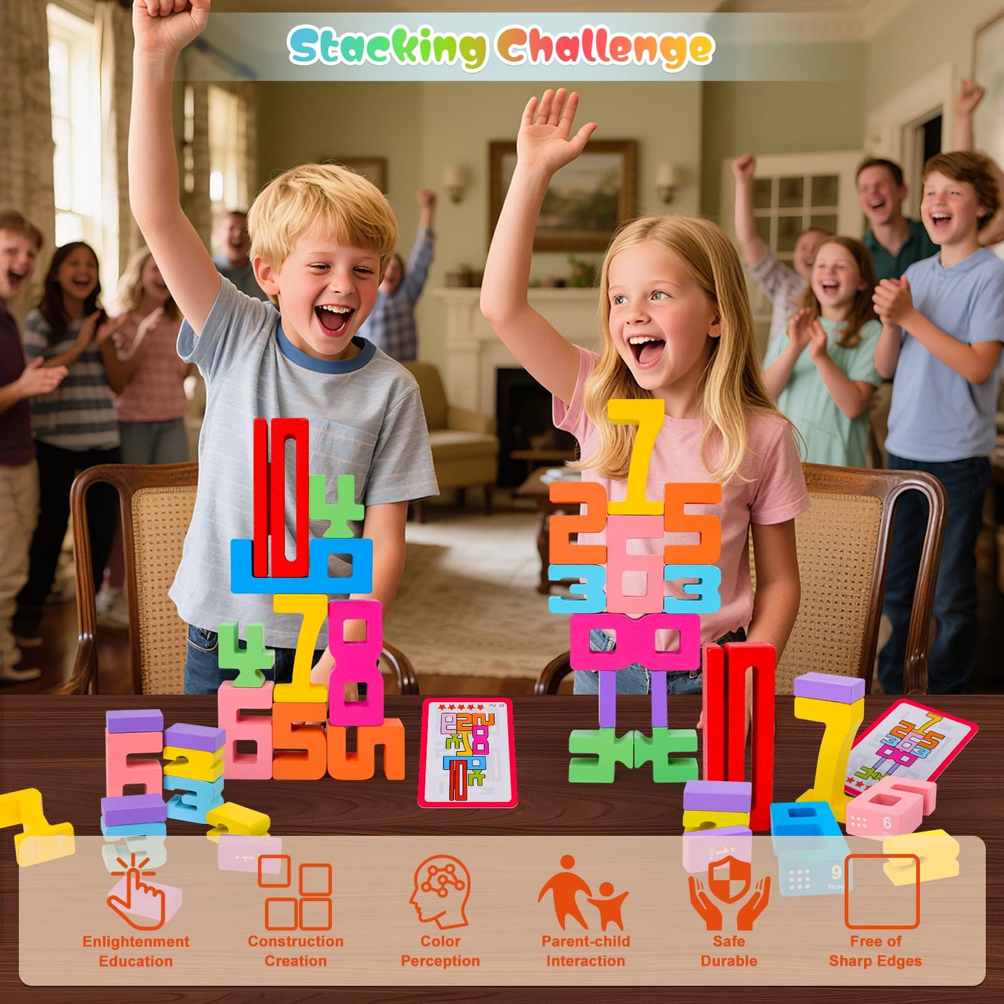 GUKAZH Educational Toys 40PCS Wooden Number Building Blocks Stacking Toys for Kids, Math Learning Tool Digital Building Blocks 1-10, Birthday Christmas Halloween Party Favors for Boys Girls