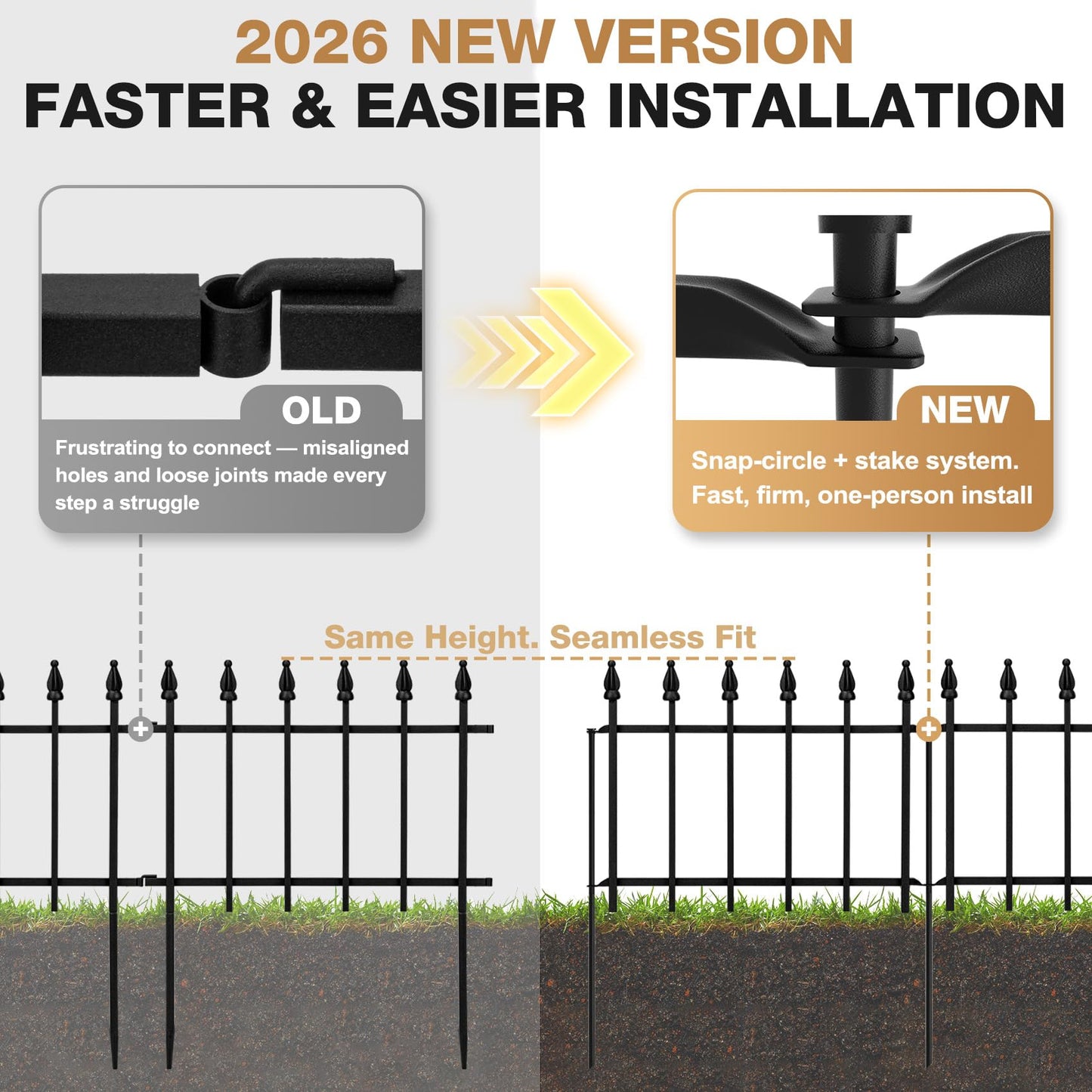 LATIHUUM Decorative Garden Fence 10ft (L) x 19in (H) - 7 Panels Heavy Duty Garden Fencing Animal Barrier Rustproof Metal Fence Border for Outdoor Yard & Flower Bed Decor