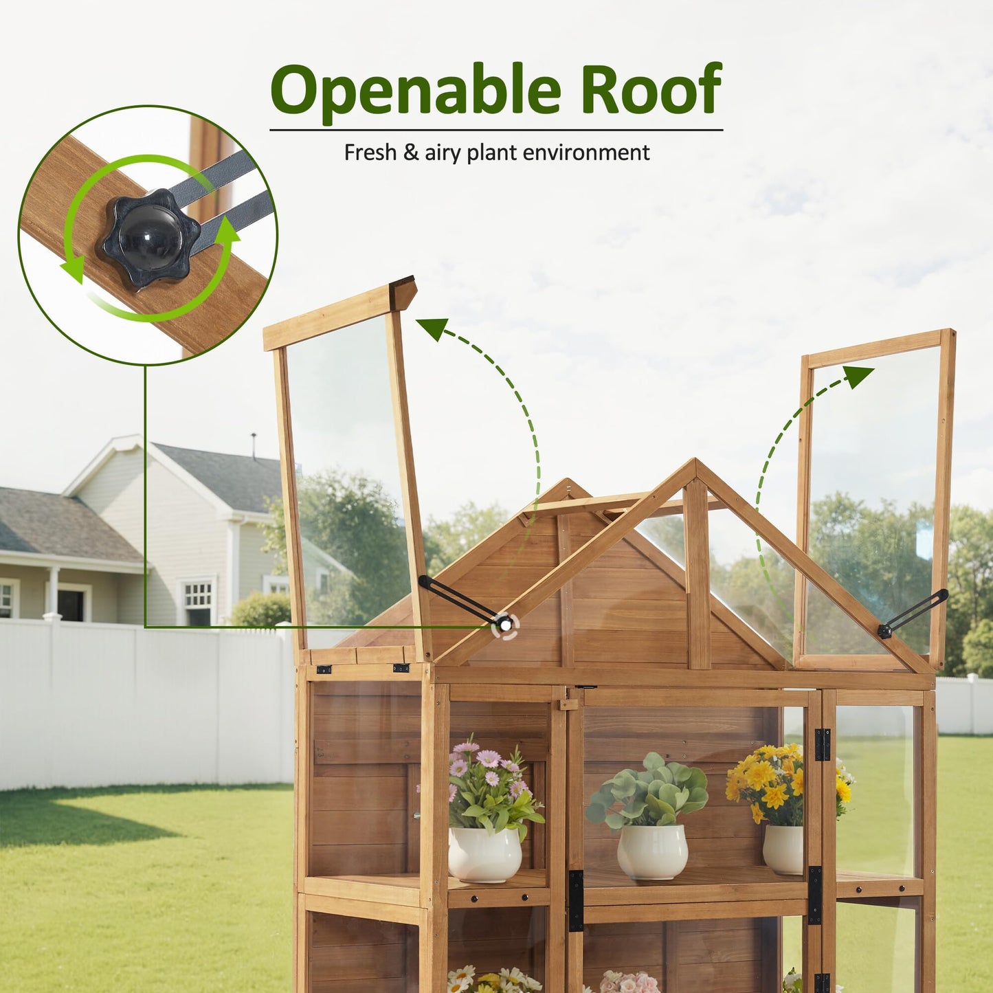 MCombo Wooden Greenhouse Outdoor with Openable Roof Vent and Adjustable Shelves, 0826 (Natural)