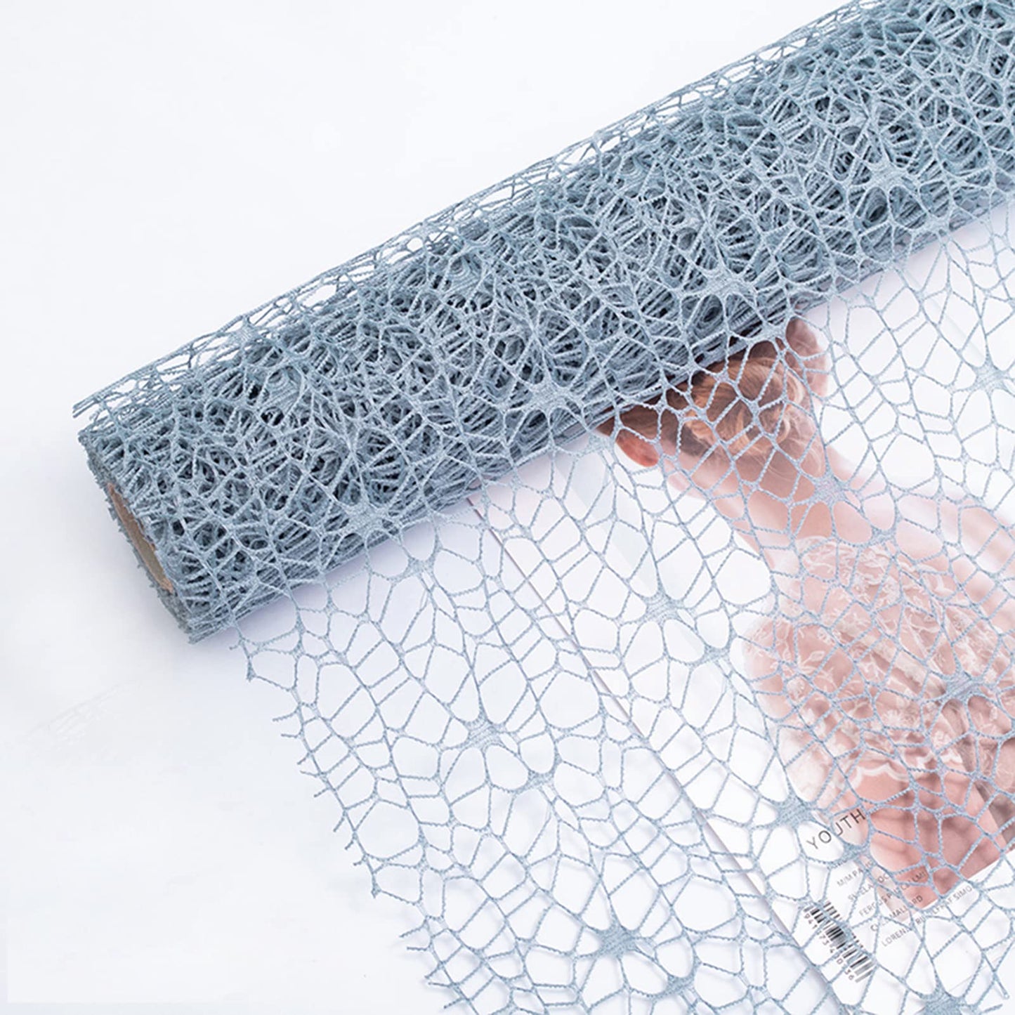 Korean Jacquard Net Mesh Openwork Floral Wrapping Paper 1 Roll Florist Supplies Flower Bouquet Wrapping Paper Floral Supplies for Fresh Flowers, 50cm x 5 Yard (Smoke Blue)