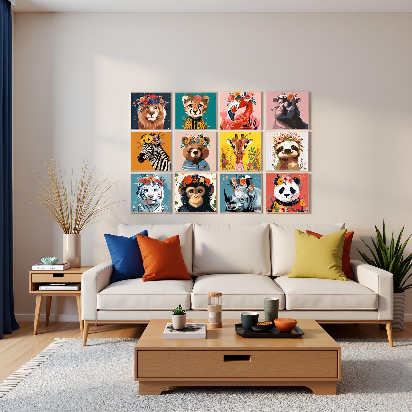 CraftCraze 12 Pack Animals Paint by Numbers Kit for Adults, Adult Paint by Number Kits, Paint by Numbers for Adults Beginners, DIY Animals Acrylic Painting on Canvas for Home Wall Art Decor 8x8 Inch