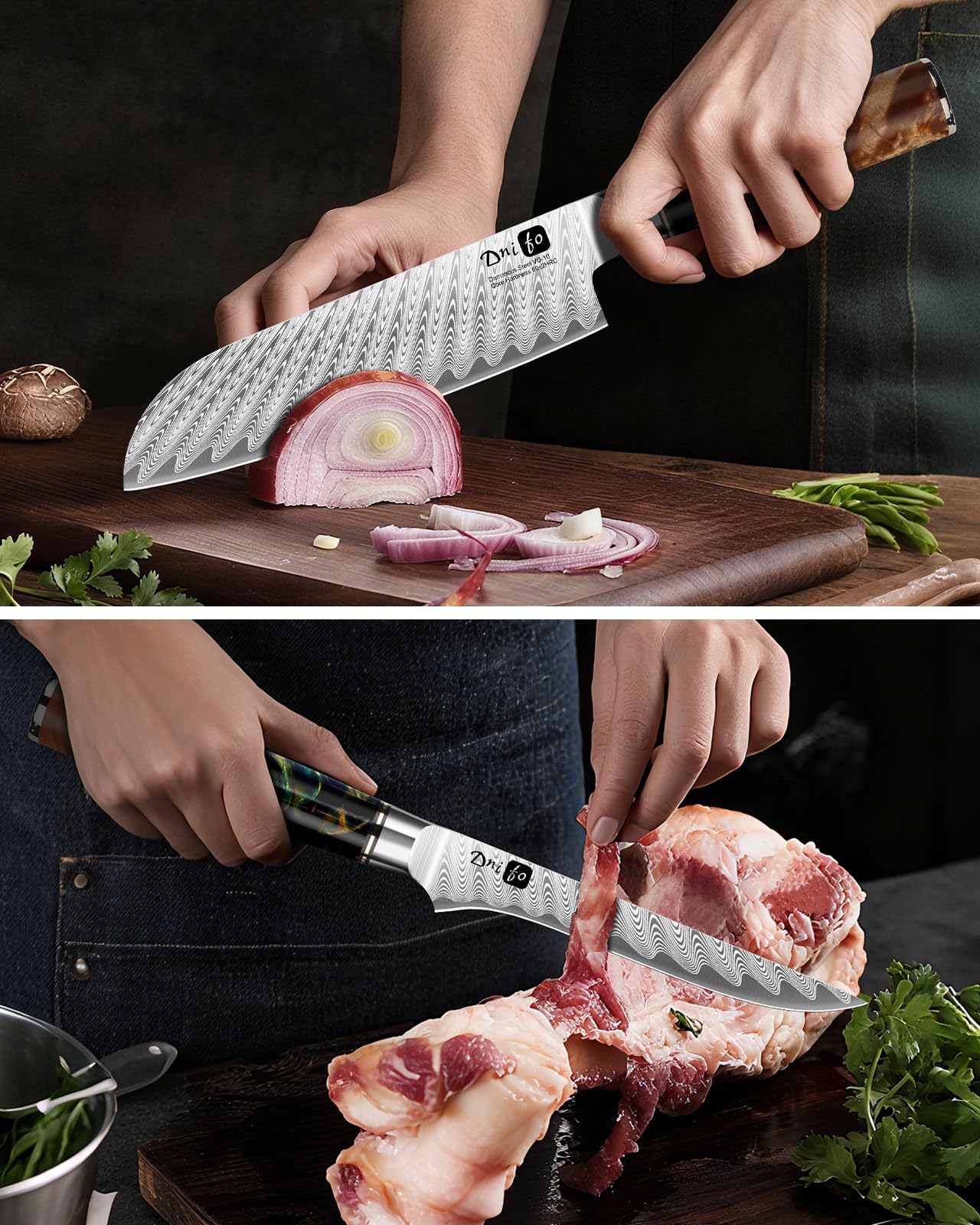 5 Pieces Damascus Knife Set, Japanese Chef Knife Set with Galaxy Pattern Resin Handle, 67-Layers Damascus Steel, Gift Box Included 5" Paring, 6" Boning, 7" Santoku, 8" Chef & 8" Bread Damascus Knives