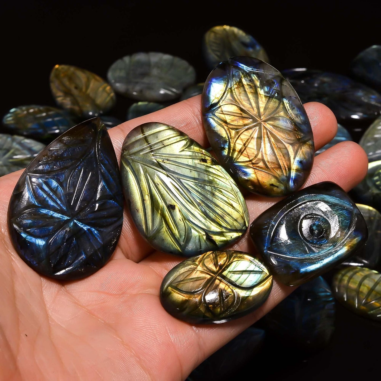 Natural Labradorite Gemstone- Healing Crystals for DIY Jewelry Making -Loose Natural Cabochon -Perfect for Crafting Unique Jewelry Designs Gift for Her, Mother and Wife (5 pcs, 25-35 mm)