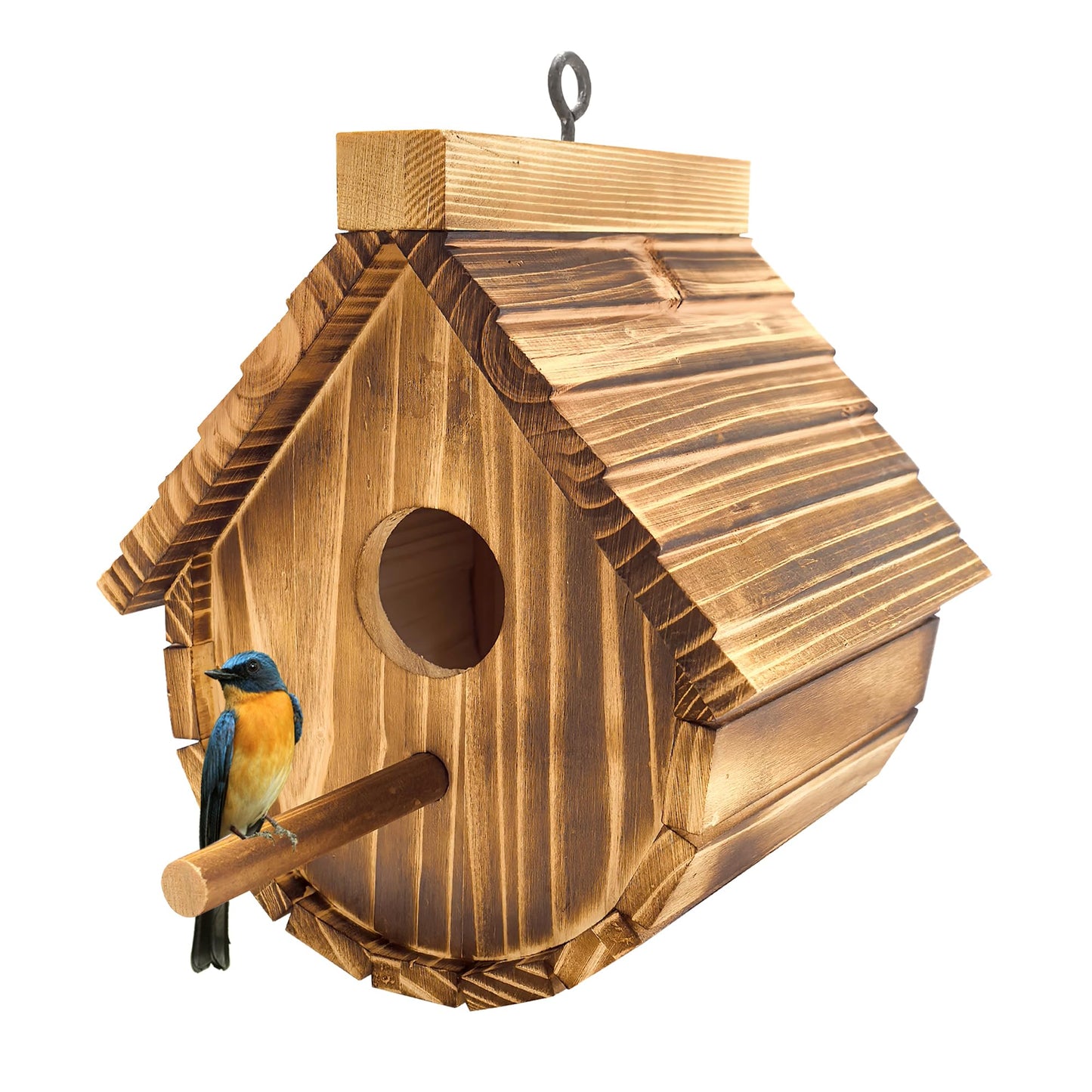 KWISAMR 1 Pack Wren Houses for Outdoors,Natural Wooden Hanging Bird House for Chickadee,Bluebird,Handmade from Natural Wood for Garden Decorations