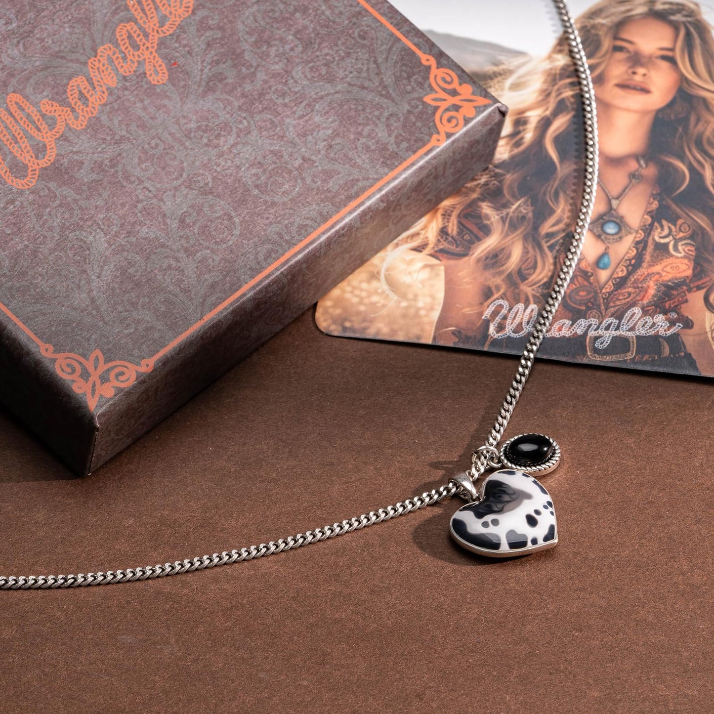 Montana West x Wrangler Western Pendant Necklace for Women 14k Gold Silver Heart Statement Turquoise Cowgirl Vintage Trendy Fashion Jewelry WNS-1129S-BK