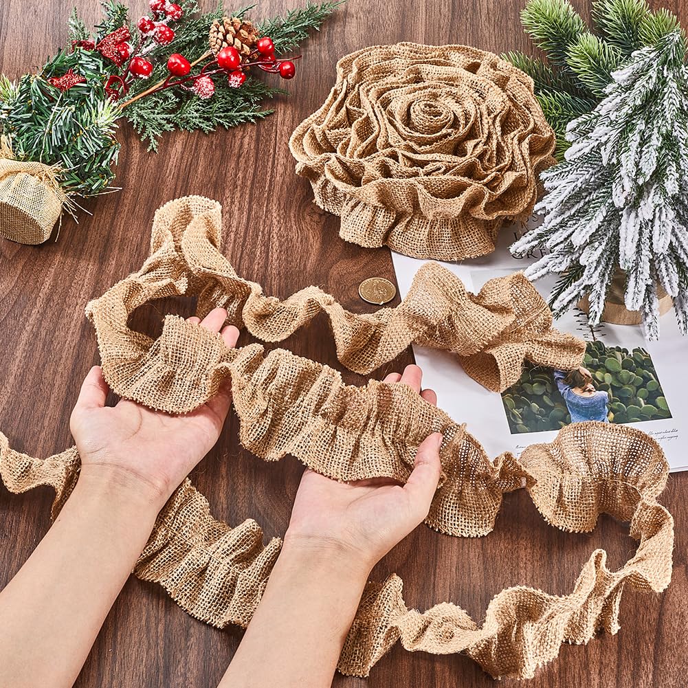 SOFPLATE 2 Rolls 5.4M/17.7 Feet Rustic Burlap Christmas Garland Burlap Ribbon Garland Cloth Fabric Burlywood Wrinkle Buffalo Garlands Decor for Home Outdoor Christmas Tree Party Craft DIY Decoration