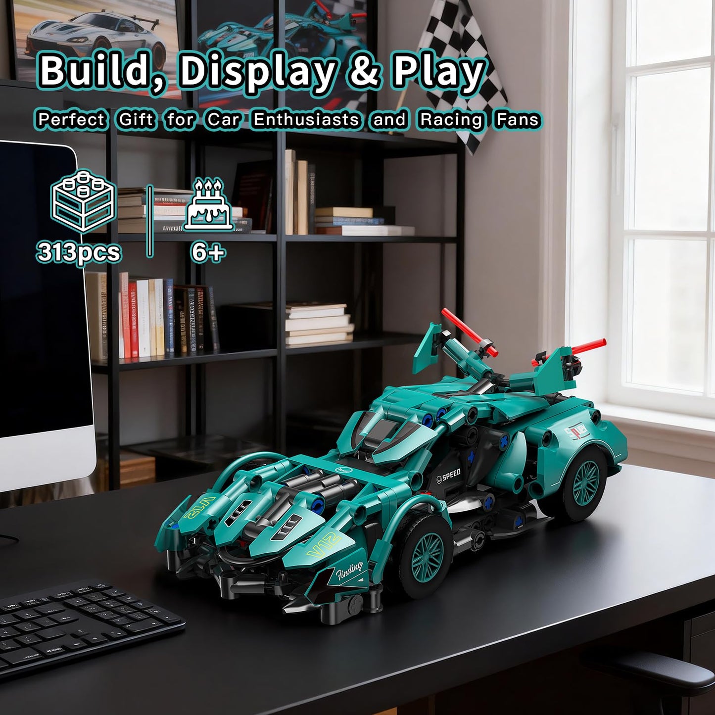 QiqoPoyee Race Car Building Block Set, 1:18 MOC Model Car Kit Building Blocks for Adults, Race Car Toy Birthday Gifts for Kids, Race Cars for Boys Girls Age 8-12+