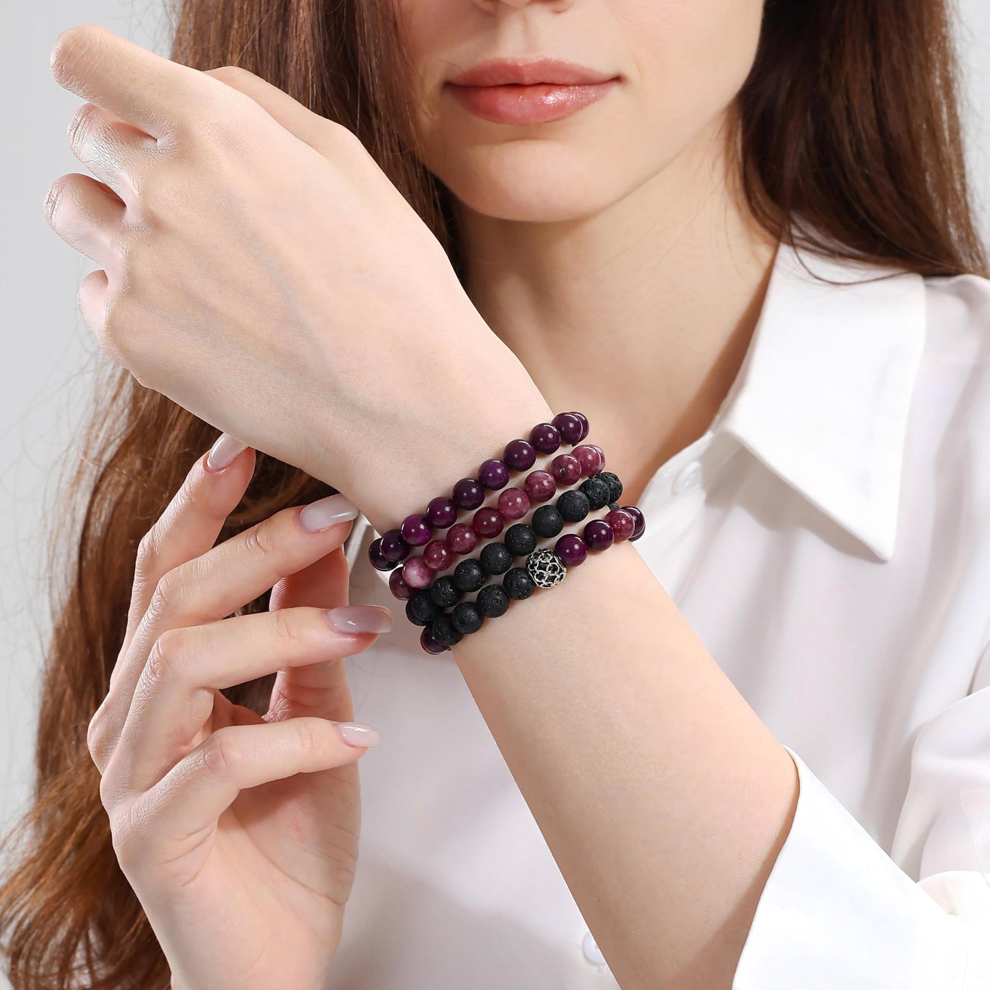 Fengling 4 PCS Beaded Crystal Bracelet for Women 8mm Natural Gemstones Handmade Bracelet Healing Stretch Bracelets Crystal Jewelry for Women Gifts