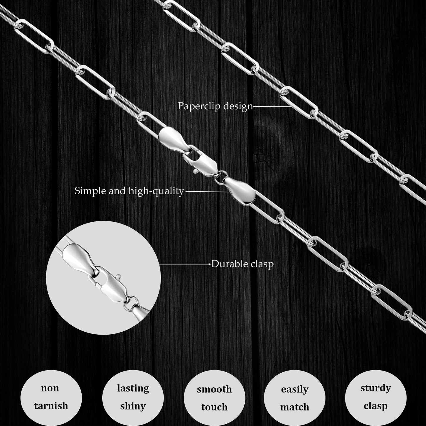 MBW Simple Silver Paperclip Choker Necklace, 14K Gold/Silver Plated Plated Dainty Chain Necklaces for Women Trendy 16in Thin Minimalist Aesthetic Link Necklace Jewelry Necklace for Women