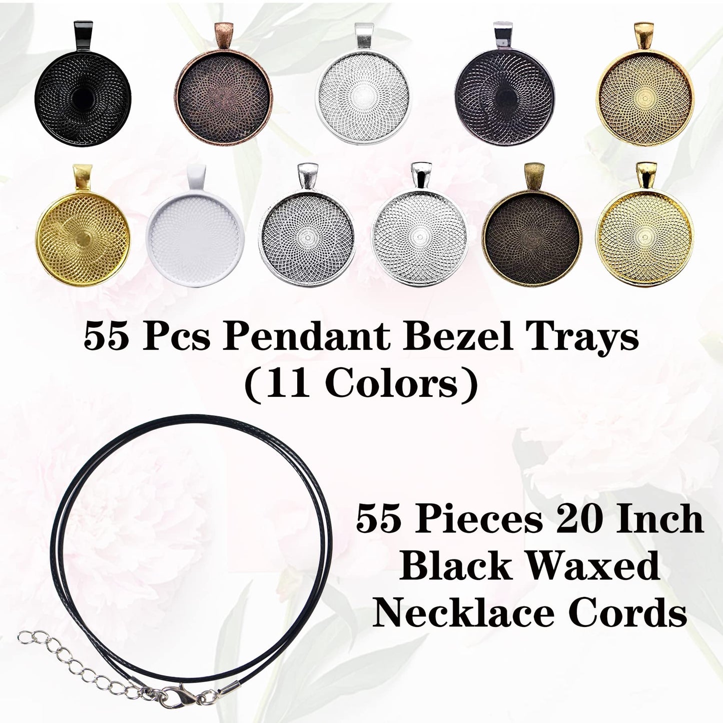 Csdtylh 110Pcs Pendant Trays, Round Tray Set, Alloy Tray Charms Bulk, Bezel Pendant Trays for Homemade Jewelry and Necklaces, DIY Crafts, Resin Art, Paint Pour Skins, Costume Jewelry