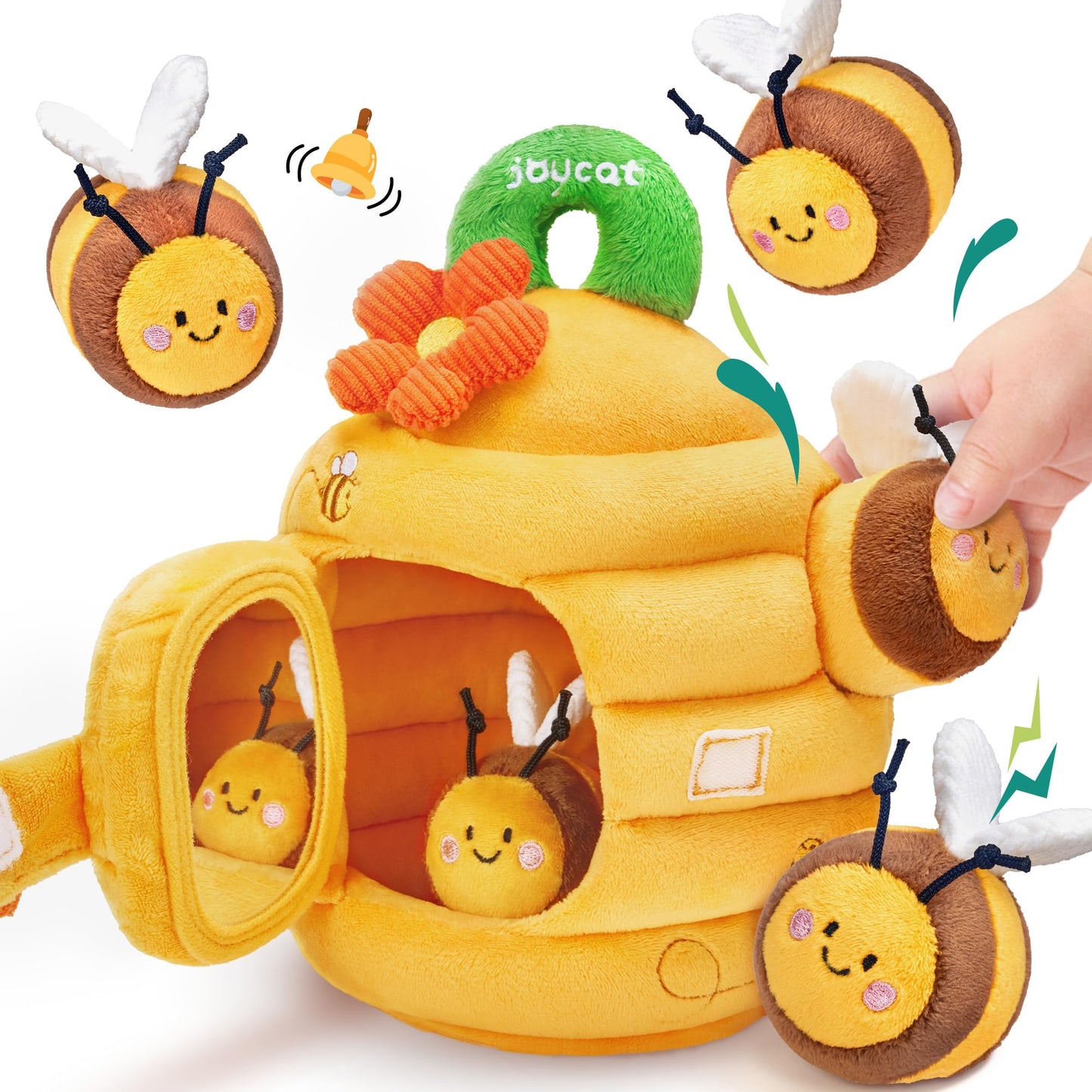 JoyCat 6 Month Old Baby Toys, Flower Beehive with 5 Stuffed Sensory Bees, Crinkle, Rattle, Mirror, Montessori Toys for 6-10 Months Old Babies, Infant Toys Baby Shower Easter Basket Stuffers Gifts