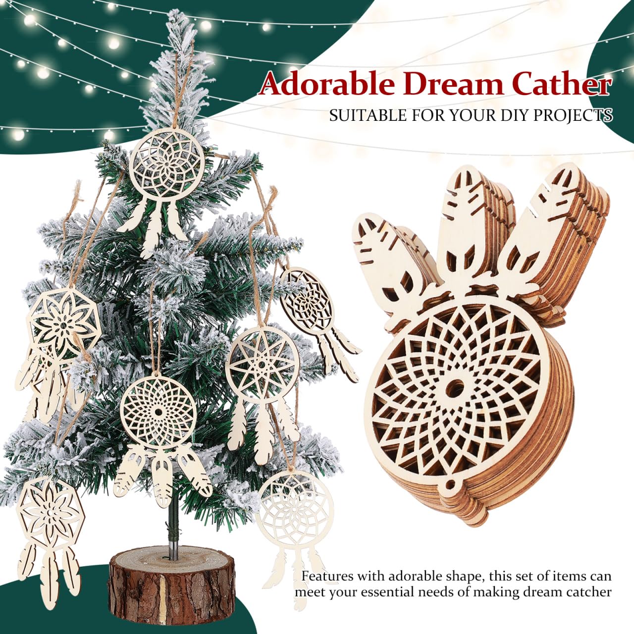 COHEALI 40pcs Wooden Dreamcatcher Arts and Crafts for Dreamcatcher Kit Wood Crafts for DIY Kits Wooden Hanging Ornaments Kit Unfinished Dream Catcher Wood Dream Catcher Paper Cut