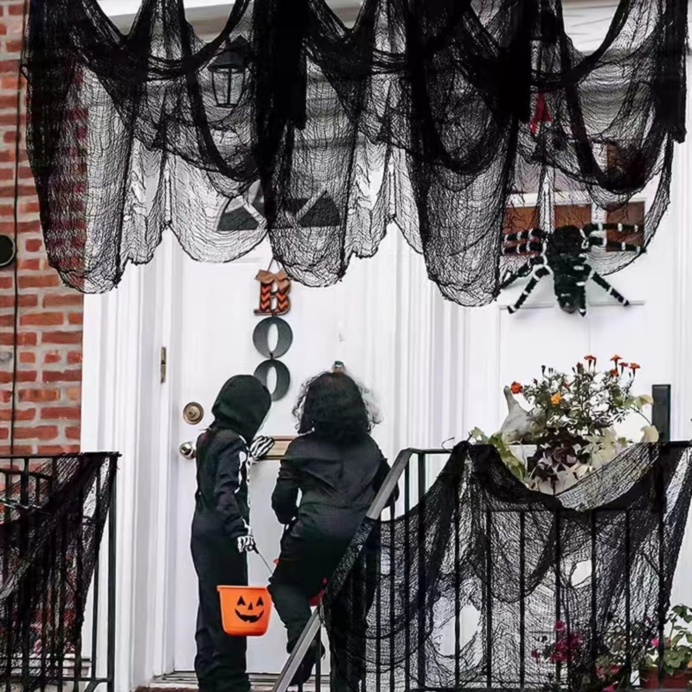 Niurui 400 x 39 inch Large Size Creepy Cloth Black Halloween Scary Spooky Cloth-Windows Doorways Gauze Cobweb Spider webs Decorations for Halloween Party Haunted House Decor