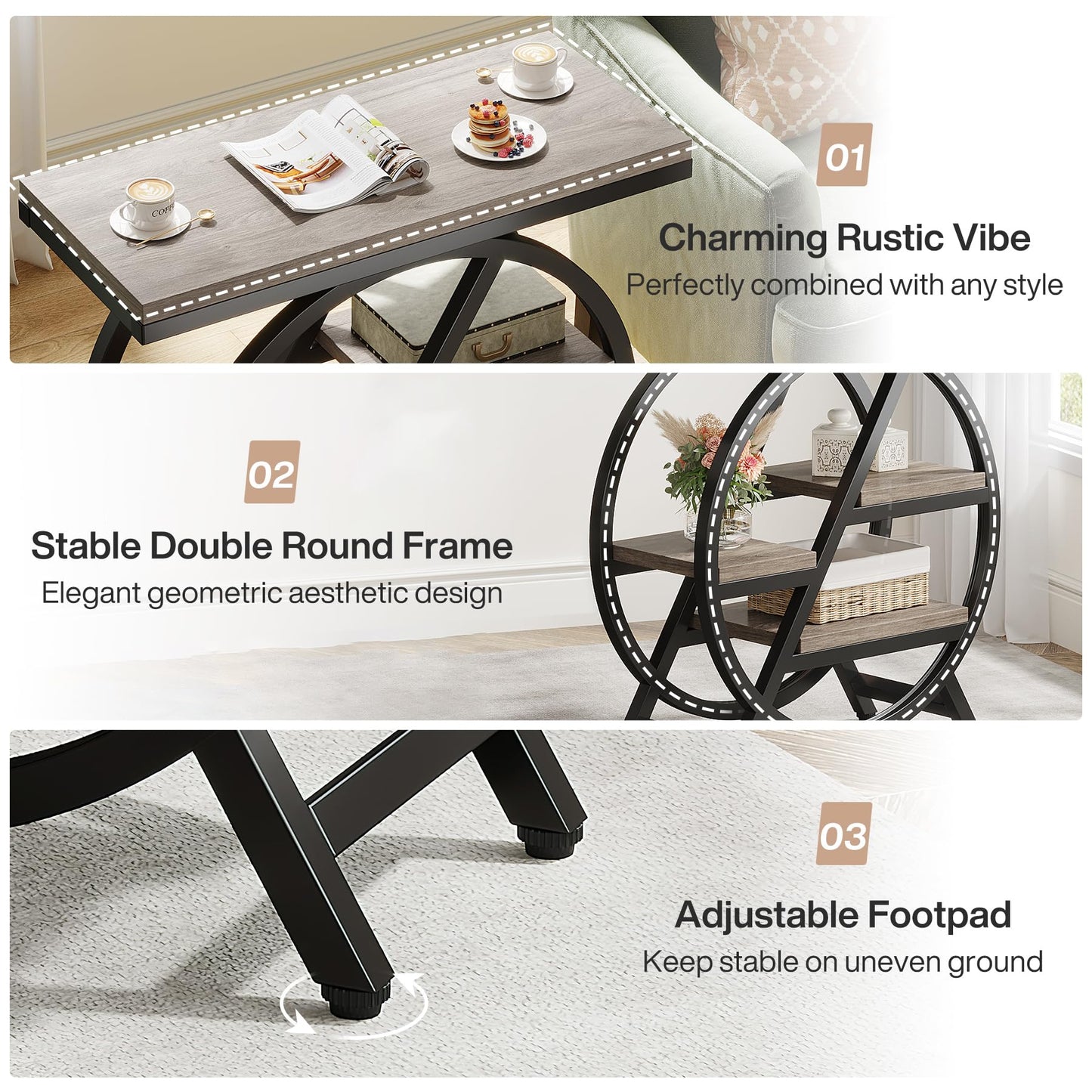 LITTLE TREE End Table, Narrow Side Table with 4-Tier Large Storage Space, Modern Bedside Table for Living Room, Home Office, Bedroom, Set of 2, Grey