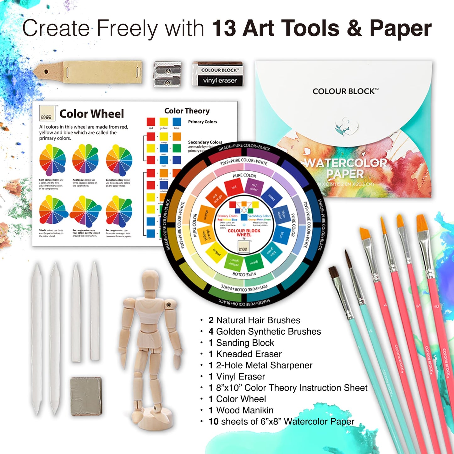 COLOUR BLOCK 181-Piece Mixed Media Art Set in Wooden Case for Drawing Sketching Painting, Soft Oil Pastels, Acrylic Watercolor Paints, Pencils, Art Supplies Kit for Artists, Professional, Adults, Beginner