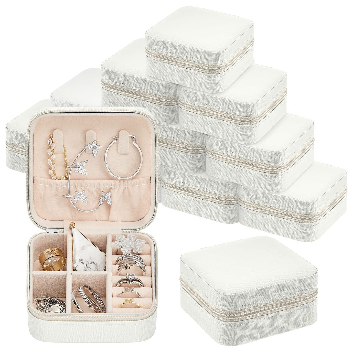 Taiyin 12 Pcs Travel Jewelry Case, Valentines Day Gifts for Her- Small Jewelry Organizer Box Bridesmaid Gifts for Women Girls (White)
