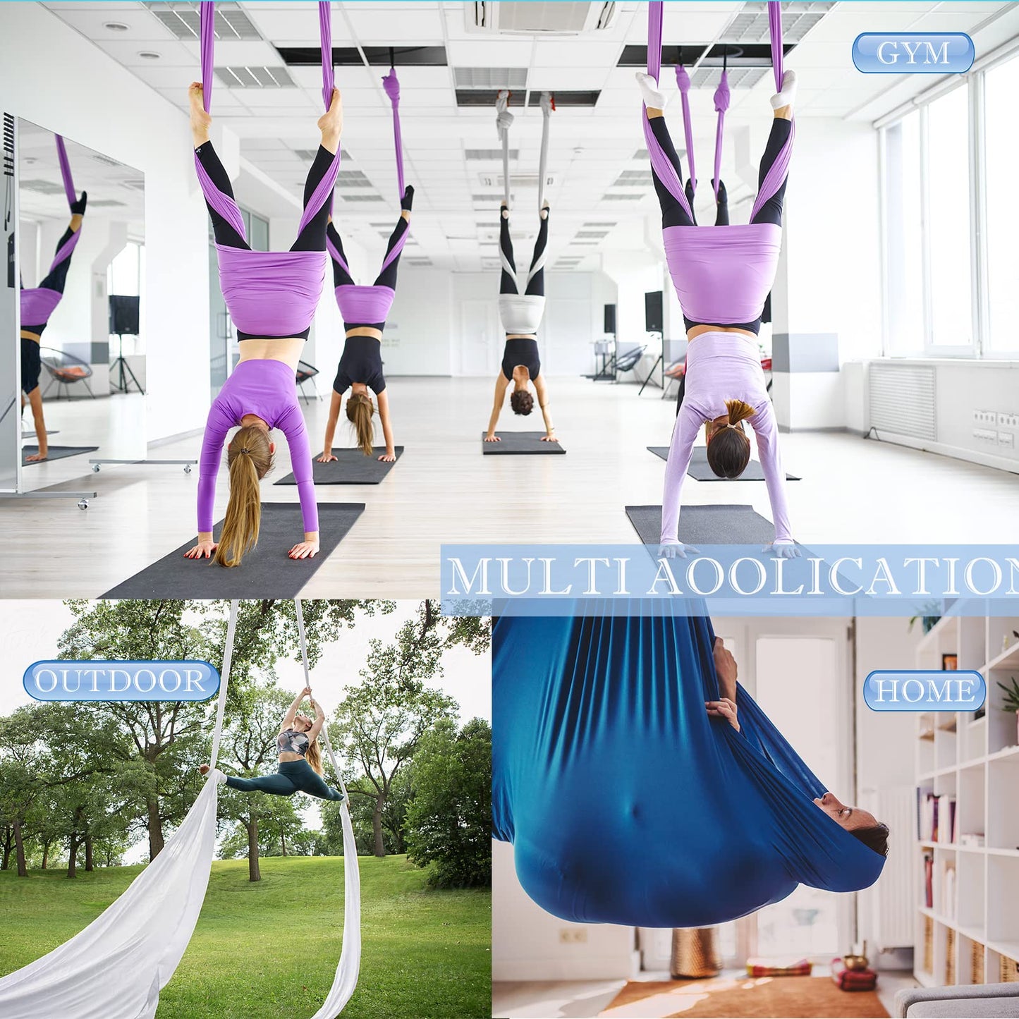 SKYPHAROS 5.5 Yards Aerial Silks Yoga Swing Set - Aerial Yoga Hammock Kit Anti-Gravity Flying for Fitness, Low/Non Stretch Nylon Tricot Fabric Hardware Included for Dance