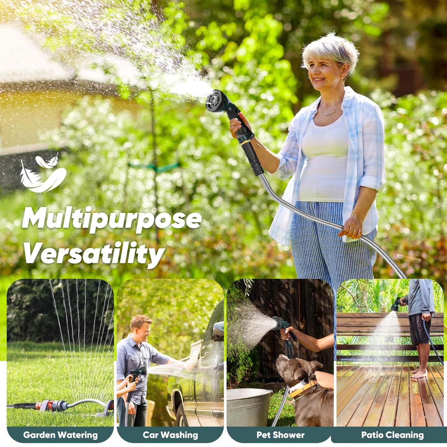 Amayrose Garden Hose with 10-Function Nozzle, Leak-proof Metal Connector Hose, No Knots, Kink-Free Hoses, Lighter, Anti-Pets, Wear-Resistant, 3/4 GHT, Water Hose for Garden, Yard, Outdoor（75 FT）