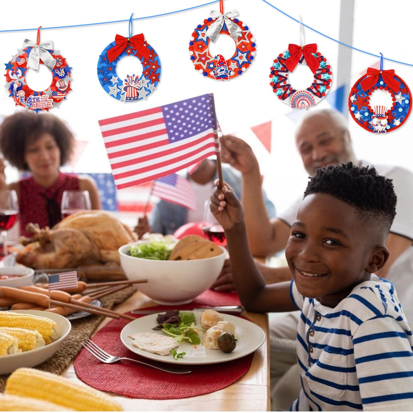 BOARDFEB 12 Sets 4th of July Crafts Kits DIY Patriotic Red White Blue Star Foam Wreath Signs Ornaments for Kids Independence Day Party Favors Gift Exchange Activities