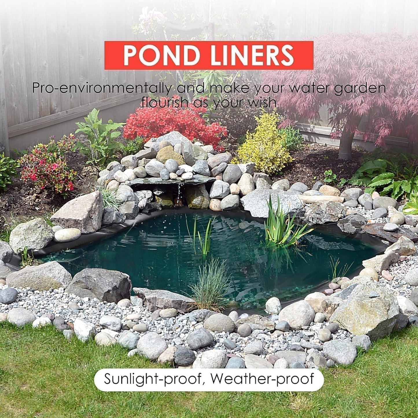 ExploreHorizon 10x15 ft Pond Liner, 45 Mil Thickness, Pliable & Durable EPDM Material, Easy Cutting & UV Resistant, for Fish or Koi, Features, Waterfall Base, Fountains and Water Gardens